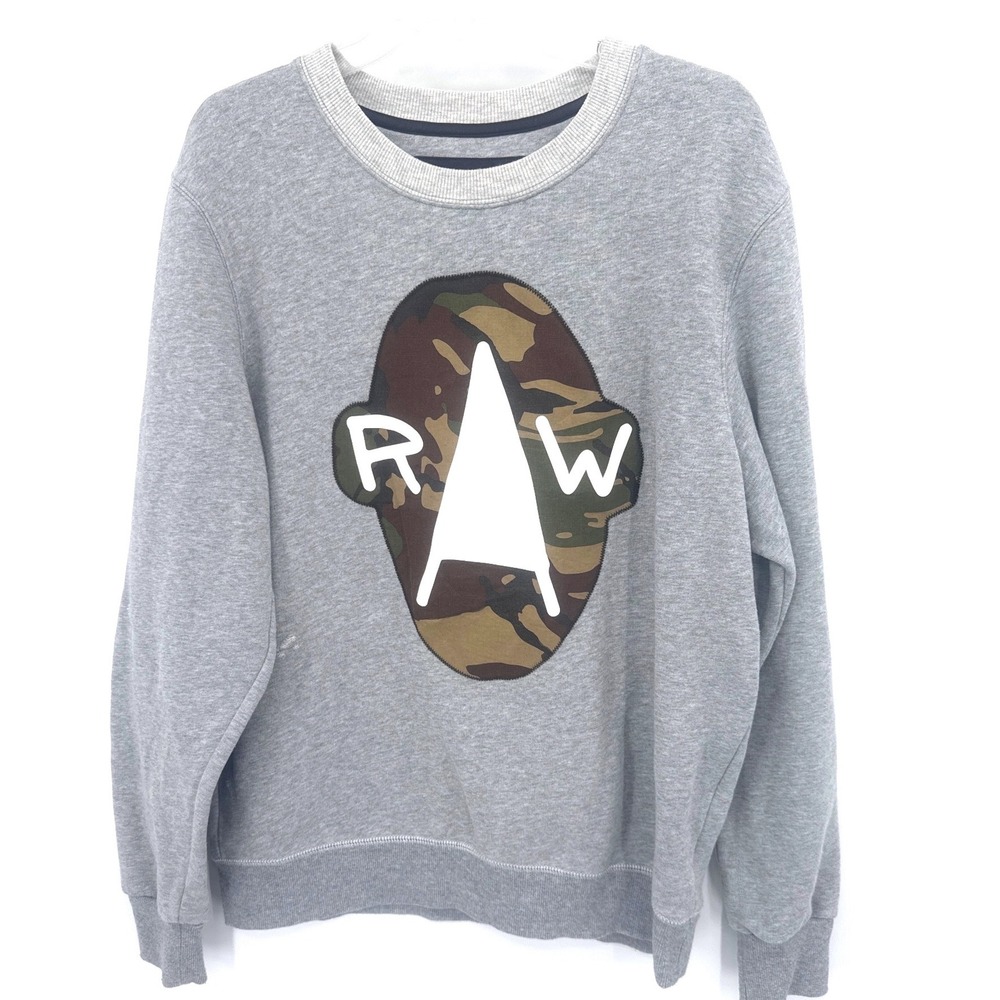 G-Star Raw Mens Sweatshirt Sz L Grey Camo Graphic Pullover Crewneck Streetshirt